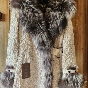 Silver fox fur/lamb leather coat